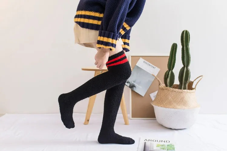Soft Coral Fleece Striped Socks Collection