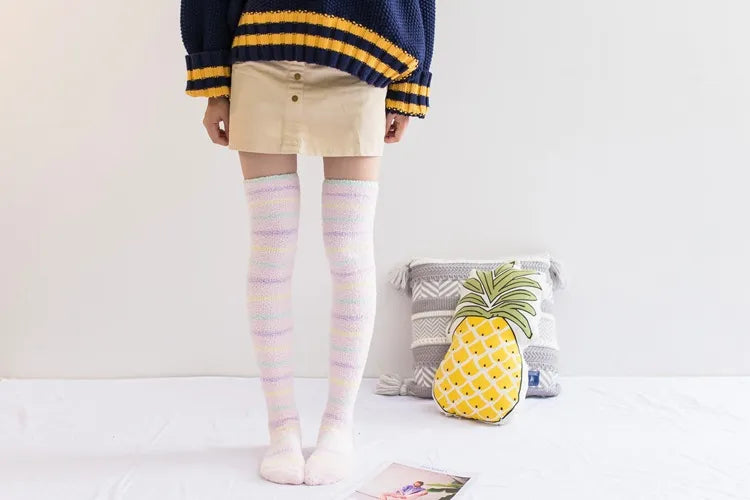 Soft Coral Fleece Striped Socks Collection
