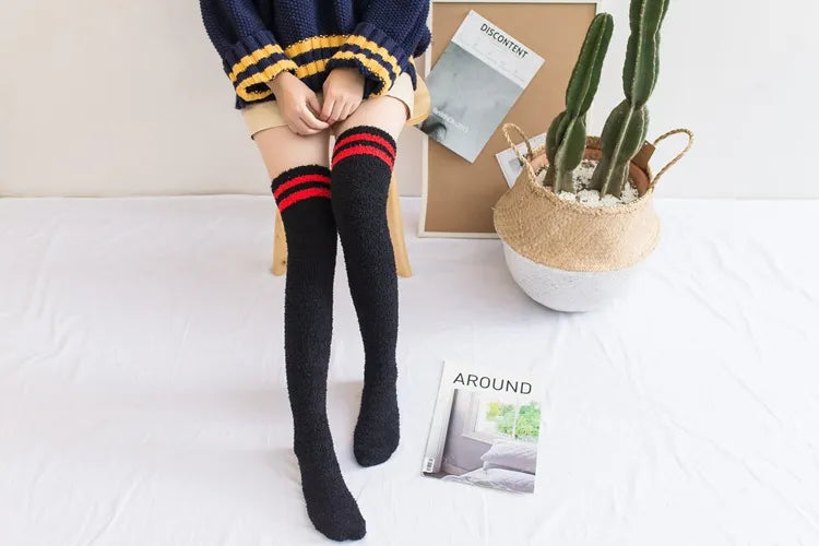 Soft Coral Fleece Striped Socks Collection