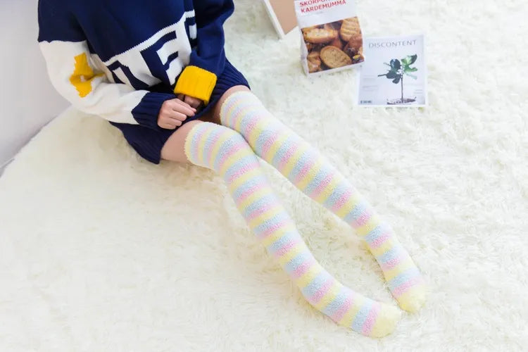 Soft Coral Fleece Striped Socks Collection