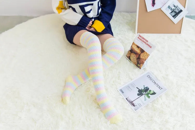 Soft Coral Fleece Striped Socks Collection
