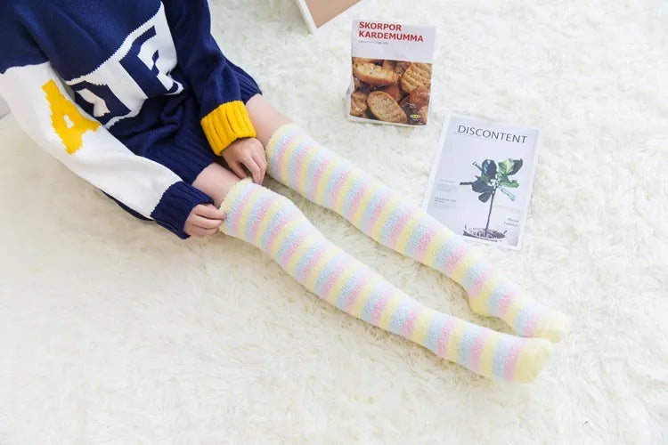 Soft Coral Fleece Striped Socks Collection