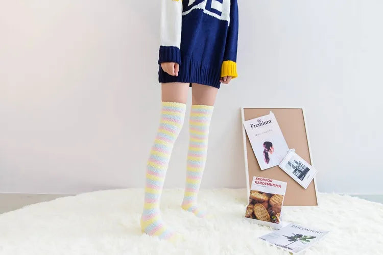Soft Coral Fleece Striped Socks Collection