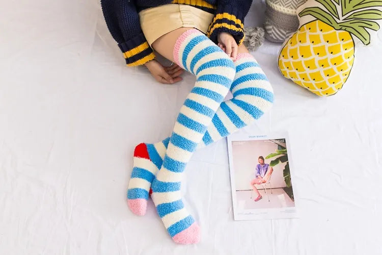 Soft Coral Fleece Striped Socks Collection