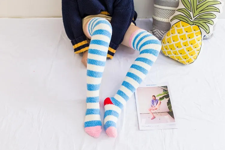 Soft Coral Fleece Striped Socks Collection