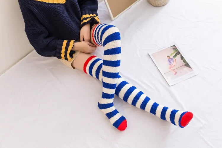 Soft Coral Fleece Striped Socks Collection