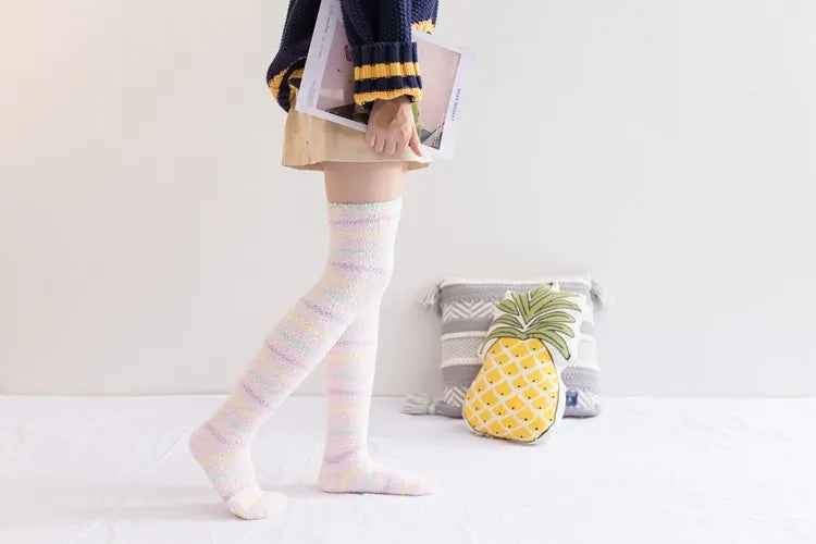 Soft Coral Fleece Striped Socks Collection