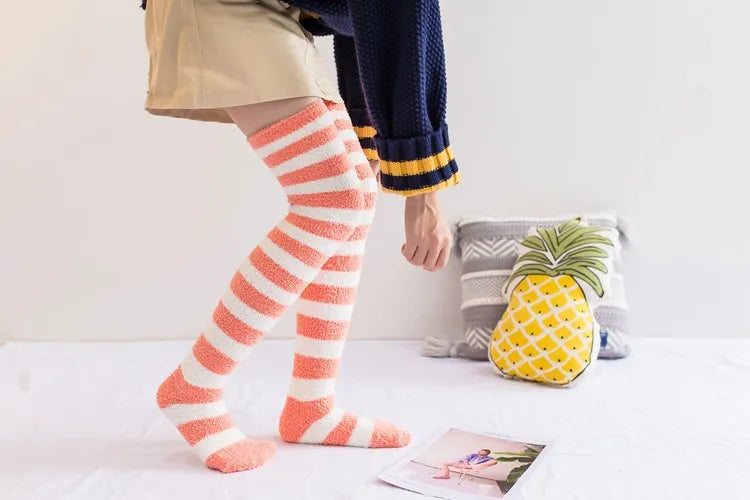 Soft Coral Fleece Striped Socks Collection