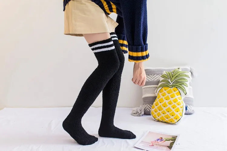 Soft Coral Fleece Striped Socks Collection