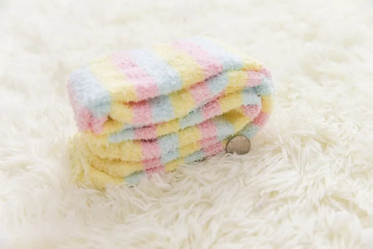 Soft Coral Fleece Striped Socks Collection
