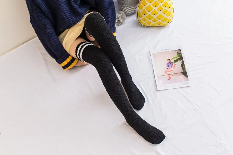 Soft Coral Fleece Striped Socks Collection