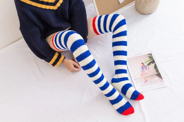 Soft Coral Fleece Striped Socks Collection