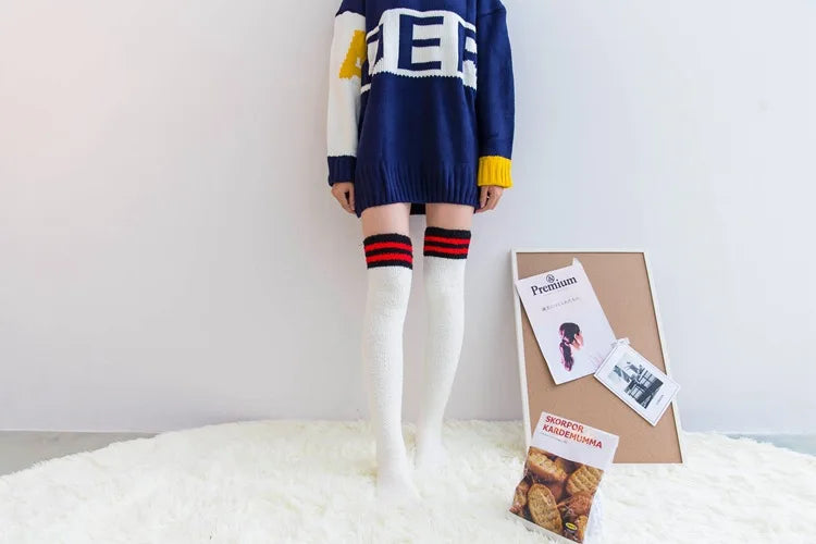 Soft Coral Fleece Striped Socks Collection