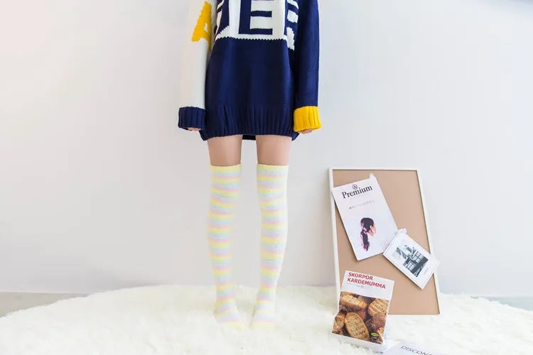 Soft Coral Fleece Striped Socks Collection
