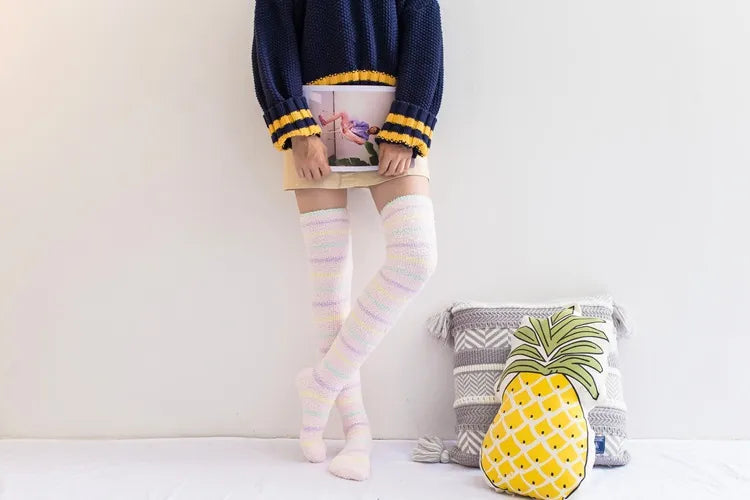 Soft Coral Fleece Striped Socks Collection
