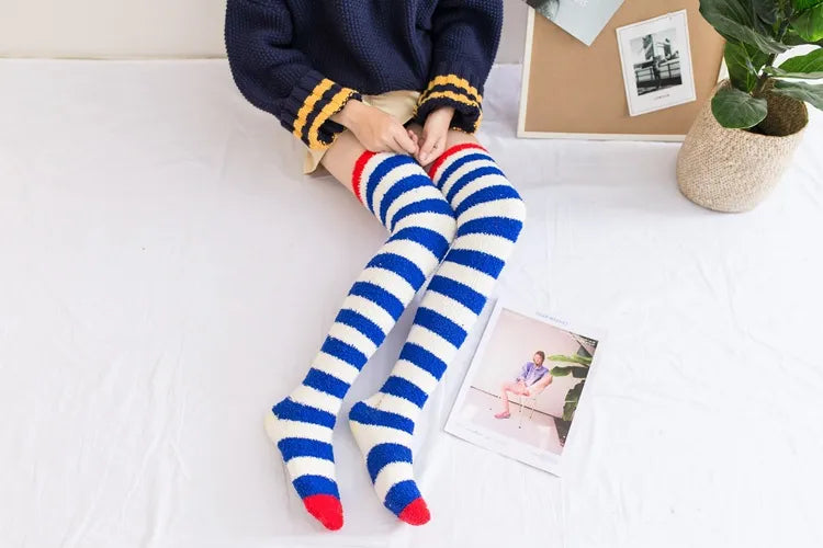 Soft Coral Fleece Striped Socks Collection