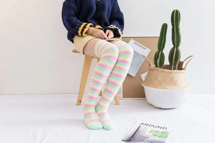 Soft Coral Fleece Striped Socks Collection