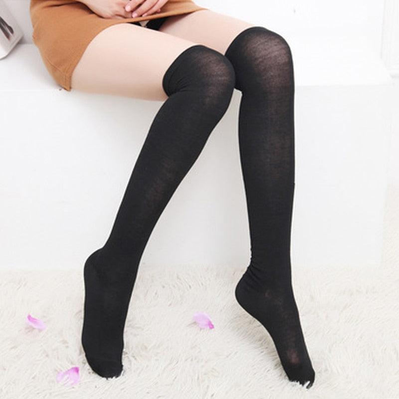 School Uniform Thigh High Striped Sock Collection - Plain Black Socks - Femboy Fatale
