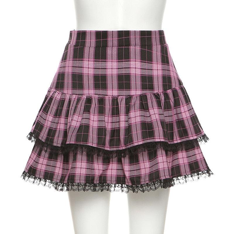 Gothic Pink Plaid Skirt - Skirt - Femboy Fatale