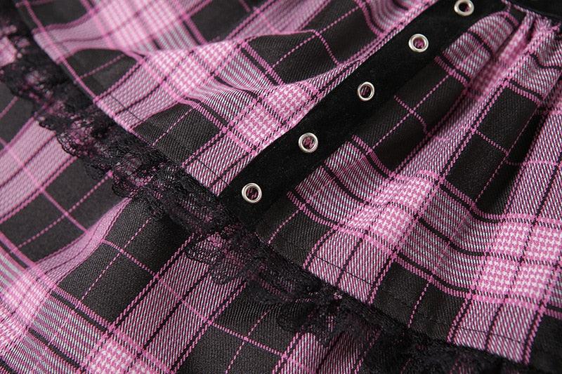 Gothic Pink Plaid Skirt - Skirt - Femboy Fatale