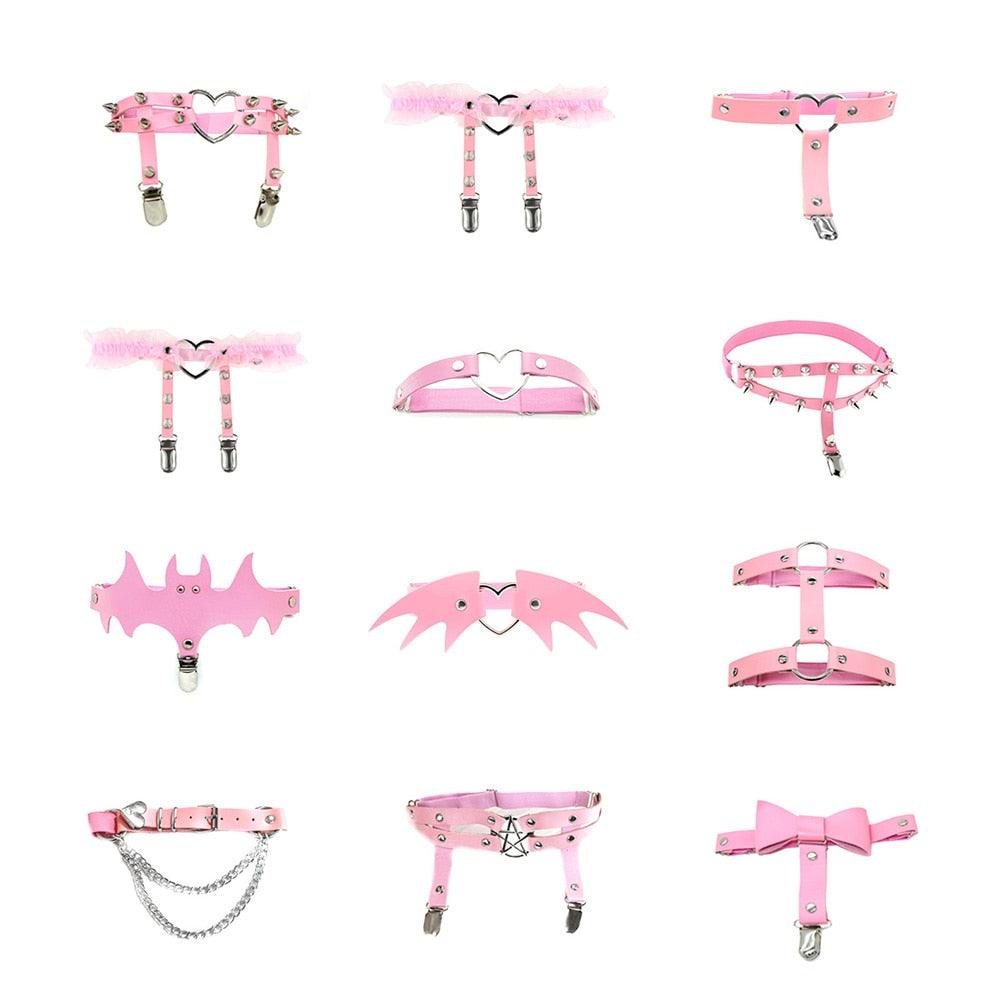 Pink Gothic Leather Garter Collection Pink Gothic Leather Garter Collection