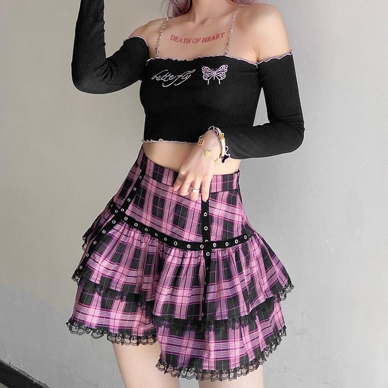 Gothic Pink Plaid Skirt - Skirt - Femboy Fatale