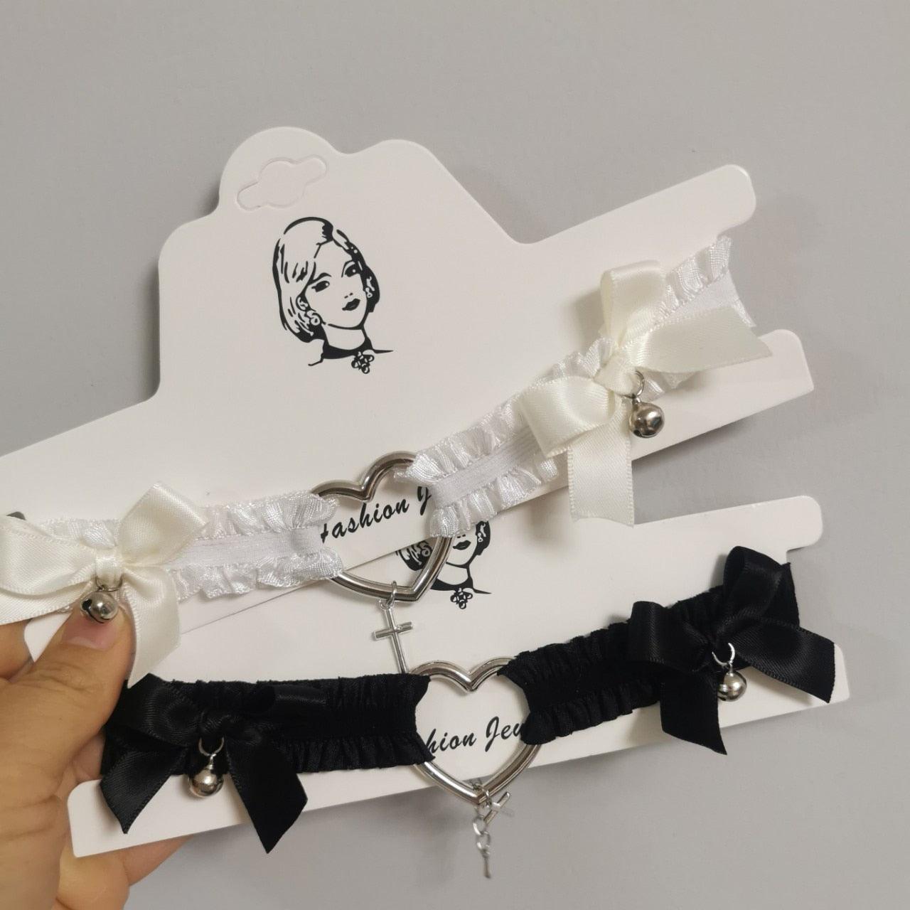 Heart and Cross Lace Garter/Choker with Ribbons - Garters - Femboy Fatale