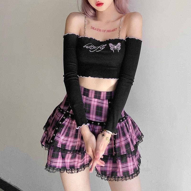 Gothic Pink Plaid Skirt - Skirt - Femboy Fatale