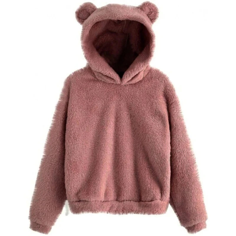 Oversized Fuzzy Bear Ears Hoodie - Leather Pink / S Apparel - Femboy Fatale