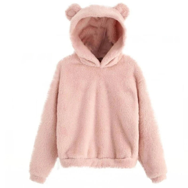 Oversized Fuzzy Bear Ears Hoodie - Pink / S Apparel - Femboy Fatale