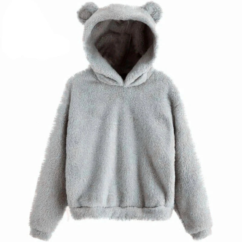 Oversized Fuzzy Bear Ears Hoodie - Gray / S Apparel - Femboy Fatale