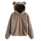 Oversized Fuzzy Bear Ears Hoodie - Khaki / S Apparel - Femboy Fatale
