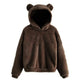 Oversized Fuzzy Bear Ears Hoodie - Brown / S Apparel - Femboy Fatale