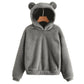 Oversized Fuzzy Bear Ears Hoodie - Dark Gray / S Apparel - Femboy Fatale