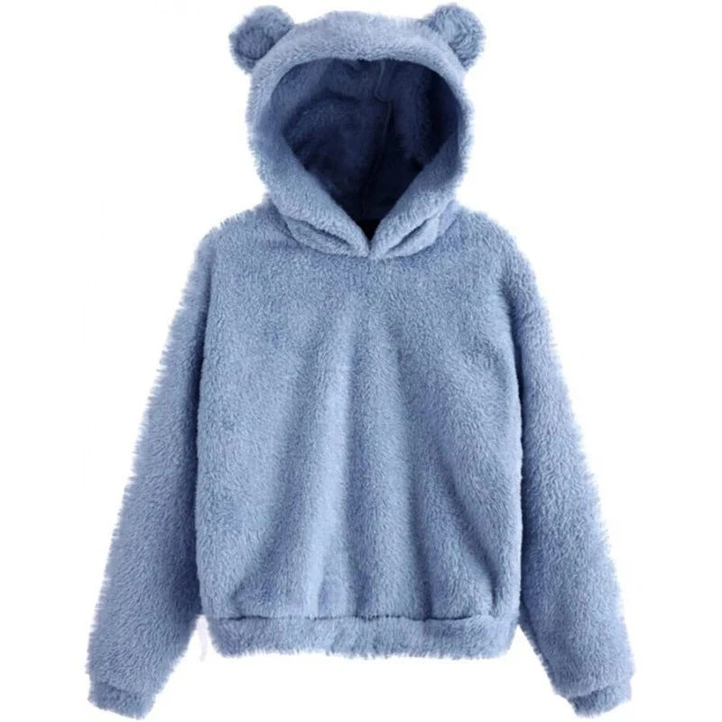 Oversized Fuzzy Bear Ears Hoodie - Blue / S Apparel - Femboy Fatale