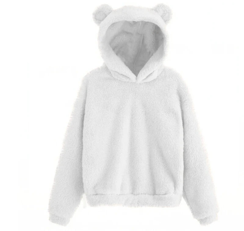 Oversized Fuzzy Bear Ears Hoodie - Ivory / S Apparel - Femboy Fatale