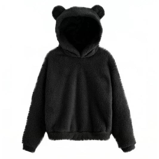 Oversized Fuzzy Bear Ears Hoodie - Black / S Apparel - Femboy Fatale
