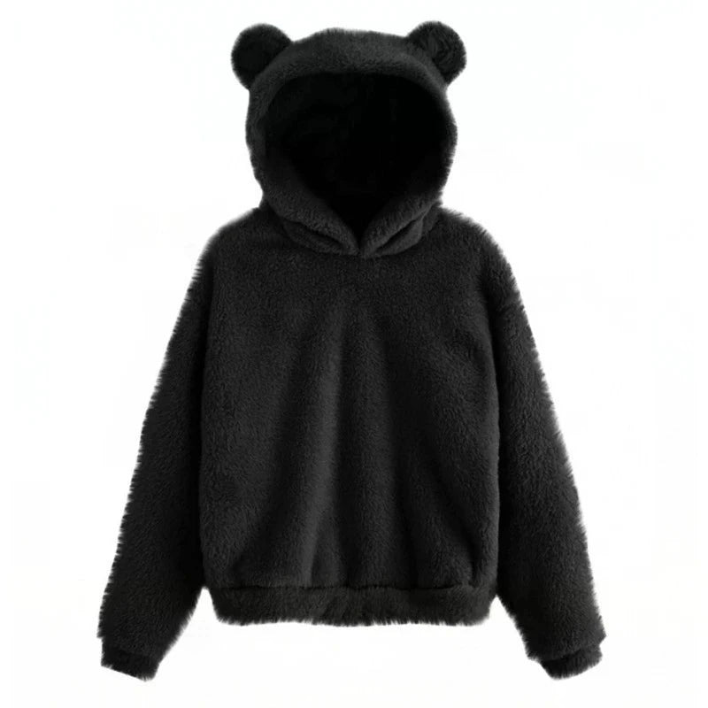 Oversized Fuzzy Bear Ears Hoodie - Black / S Apparel - Femboy Fatale