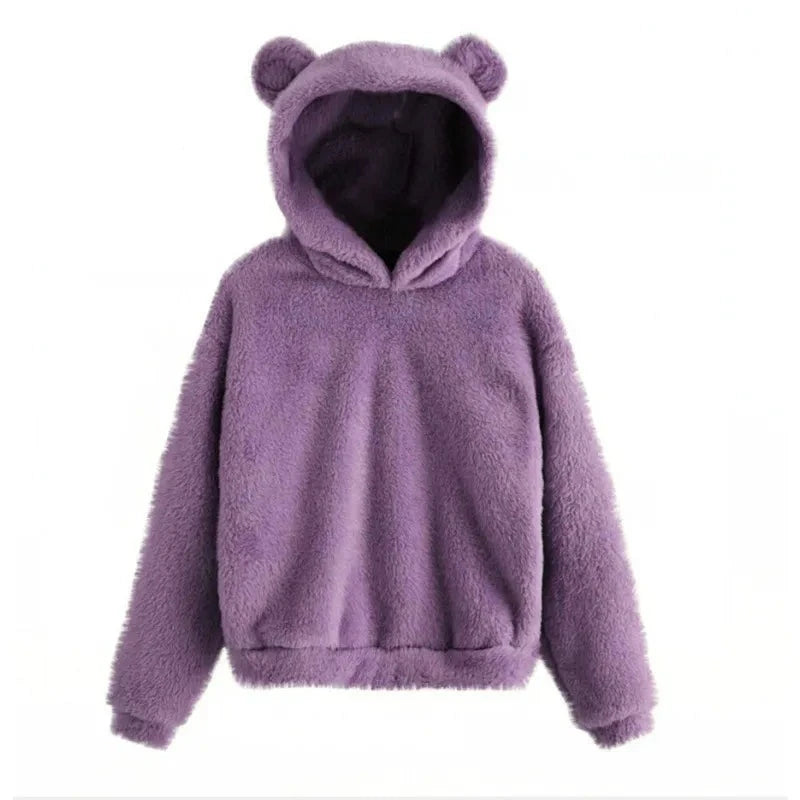 Oversized Fuzzy Bear Ears Hoodie - Purple / S Apparel - Femboy Fatale