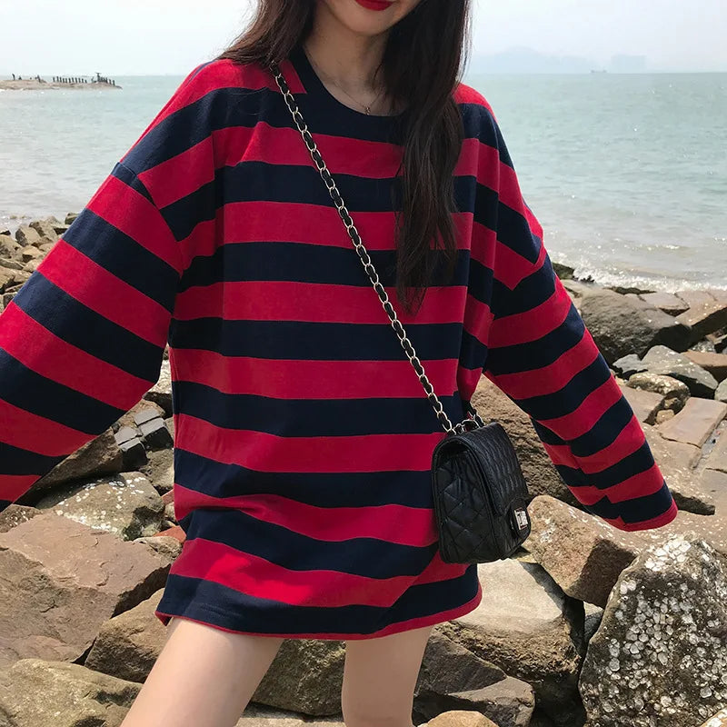 Oversized Striped Sweatshirt Collection - Red / S Apparel - Femboy Fatale