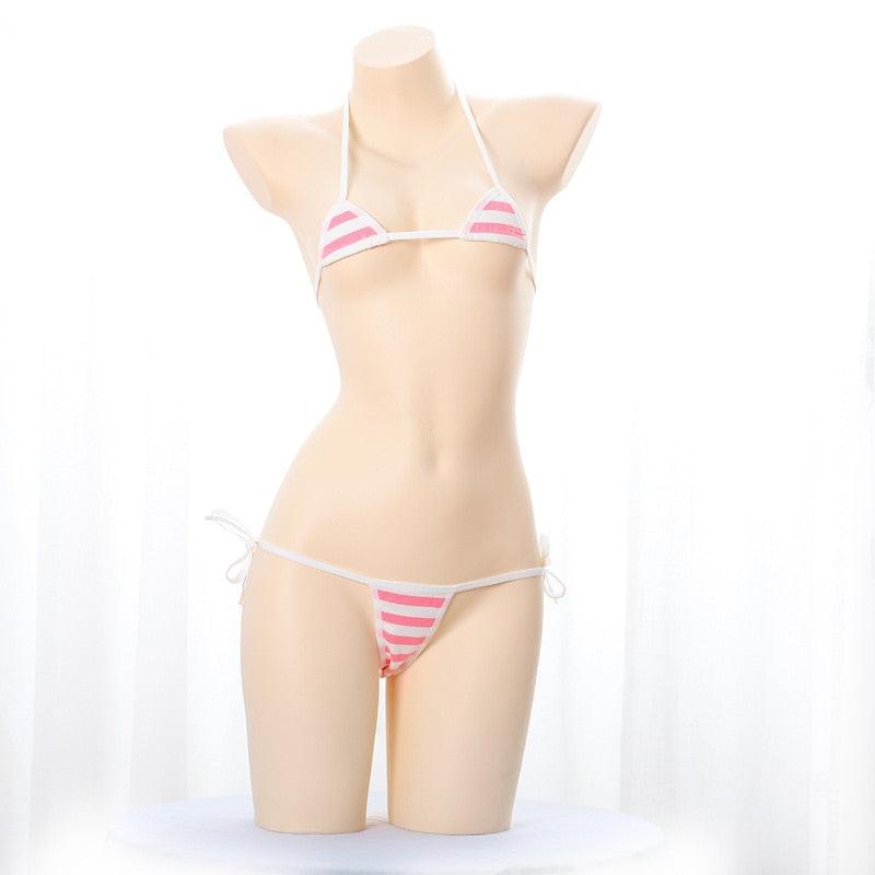 Japanese Kawaii Striped Bikini Collection - Pink (Micro) apparel - Femboy Fatale