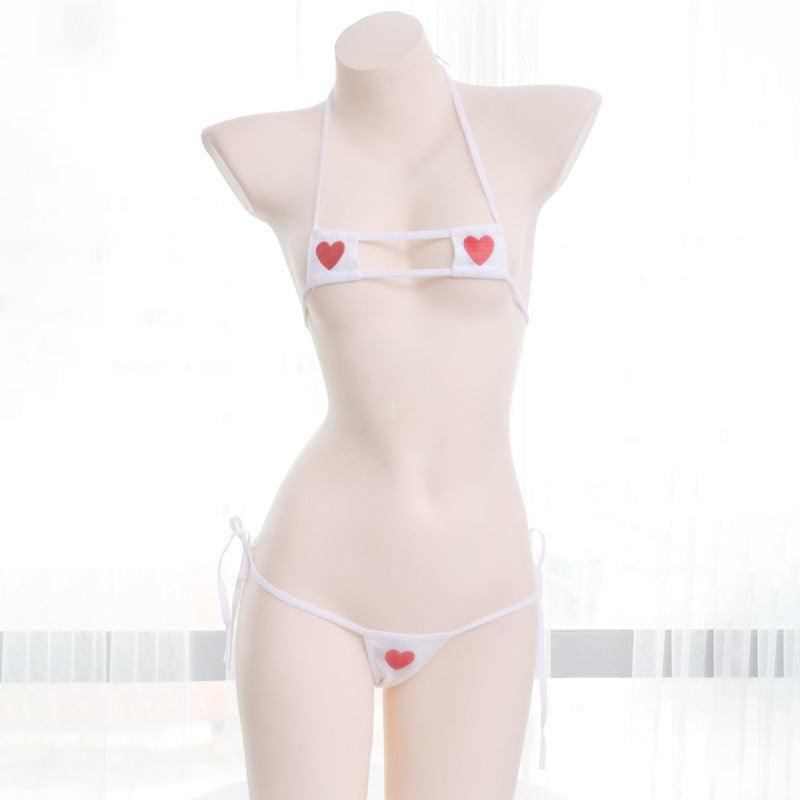 Japanese Nurse Heart Micro Bikini Collection - White Heart apparel - Femboy Fatale