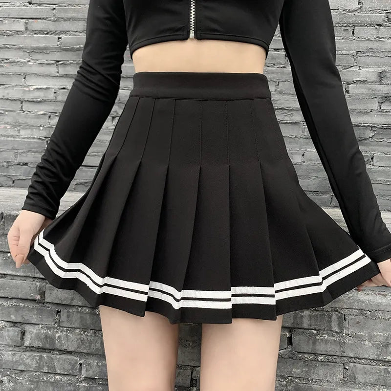 Short Striped Pleated School Skirts - Black / S Apparel - Femboy Fatale