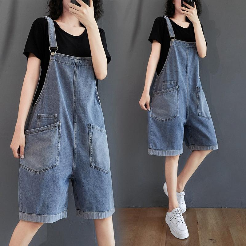 Loose Denim Overall Rompers - Rompers - Femboy Fatale