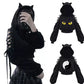 Cat Crop Top Hoodie w/ Exposed Shoulders