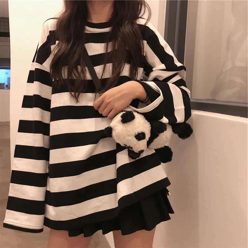 Oversized Striped Sweatshirt Collection - White / S Apparel - Femboy Fatale