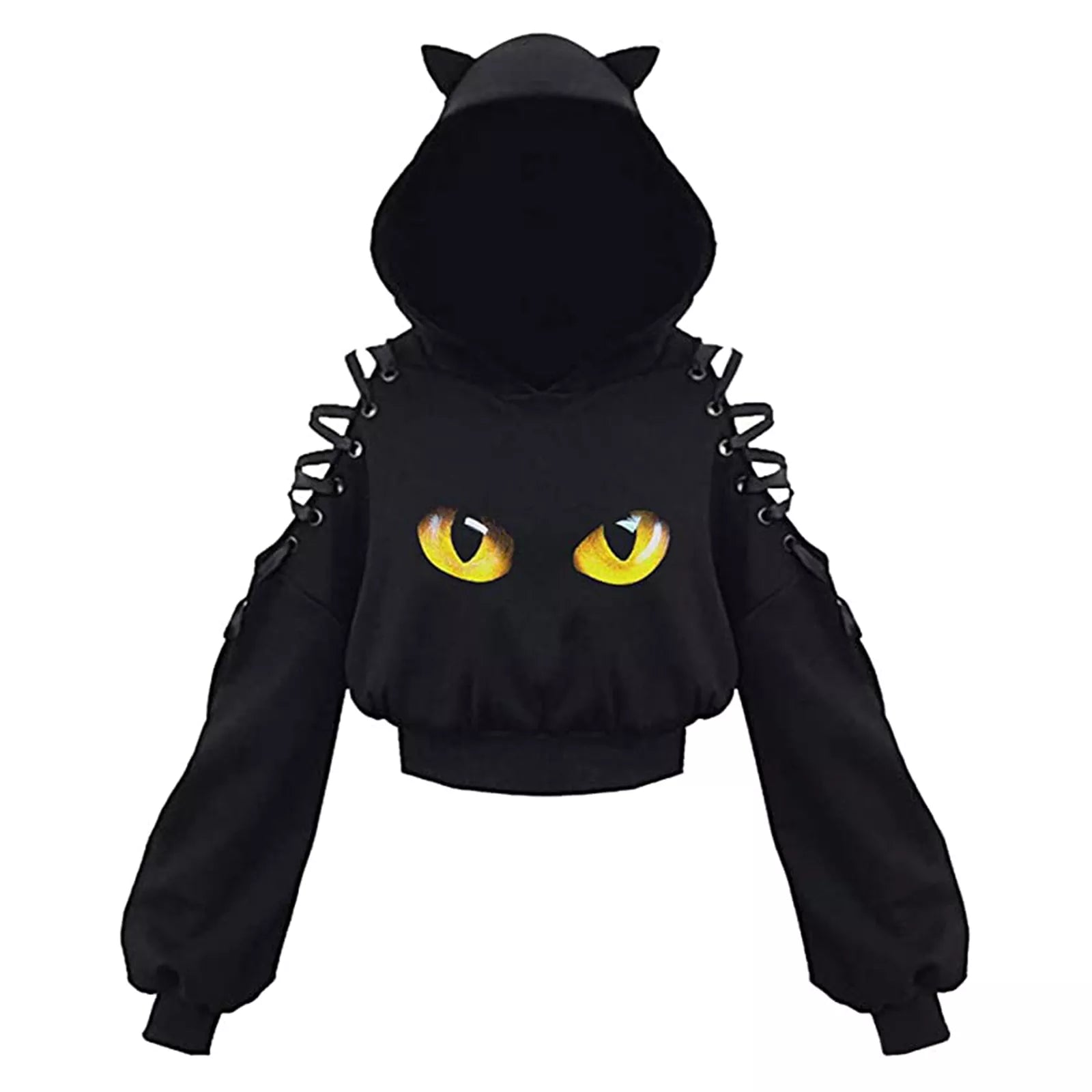 Cat Crop Top Hoodie w Exposed Shoulders