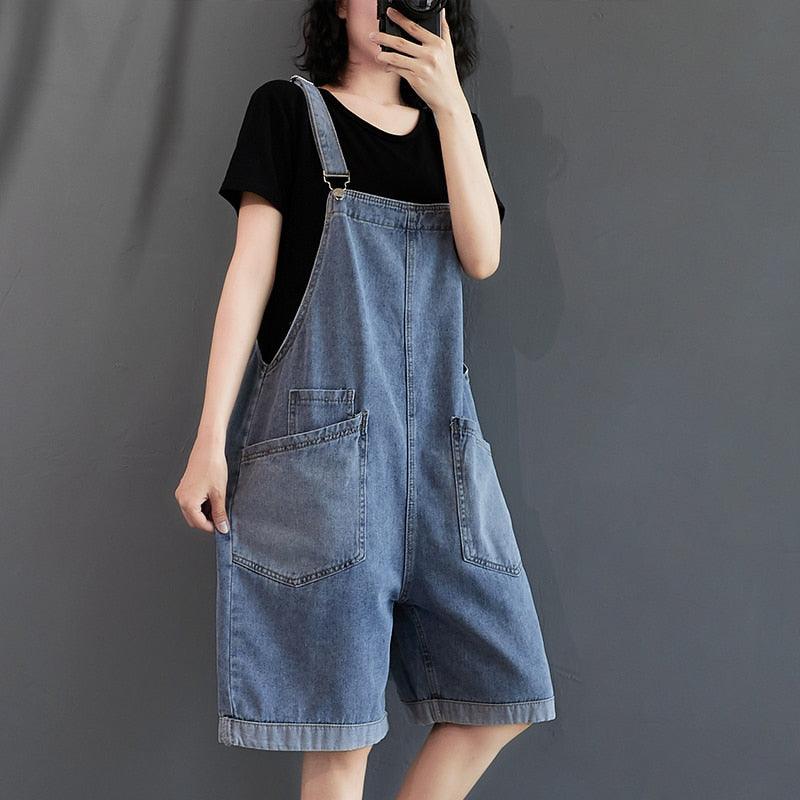 Loose Denim Overall Rompers - Rompers - Femboy Fatale