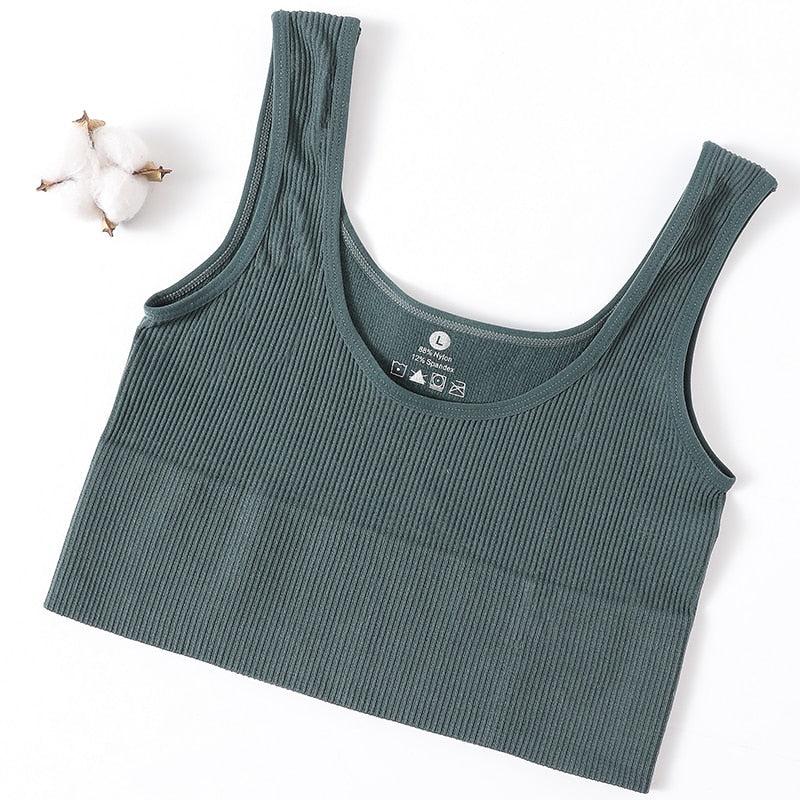 Ribbed Seamless Tank Crop Top - Dark Green / M Apparel - Femboy Fatale