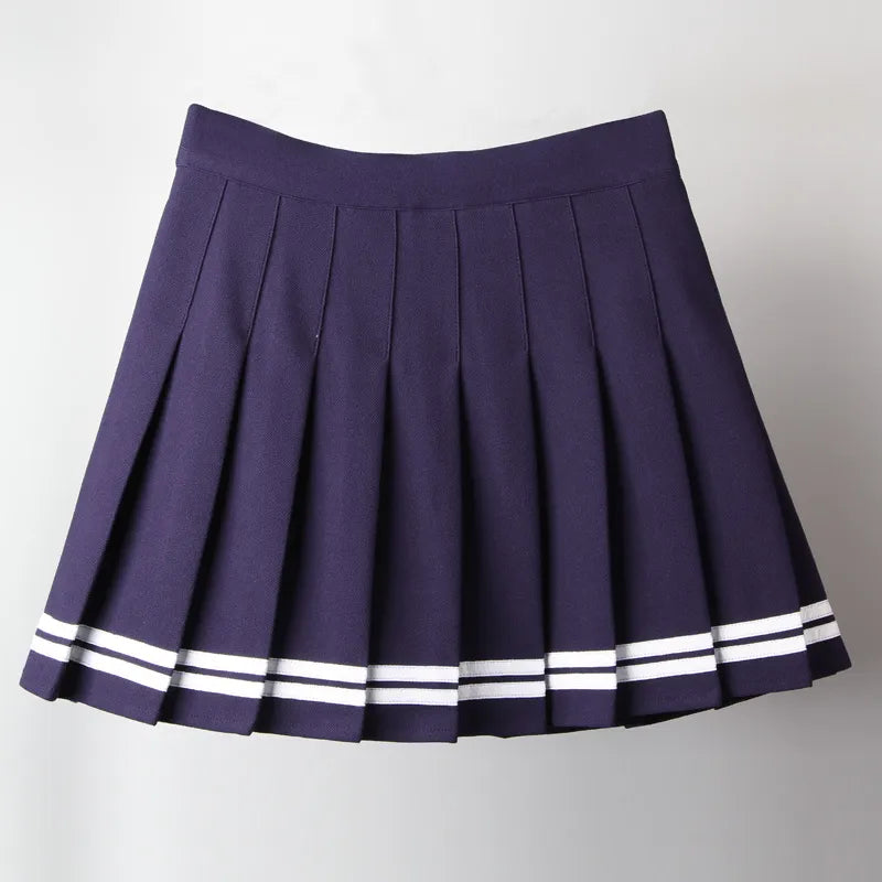 Short Striped Pleated School Skirts - Navy / S Apparel - Femboy Fatale
